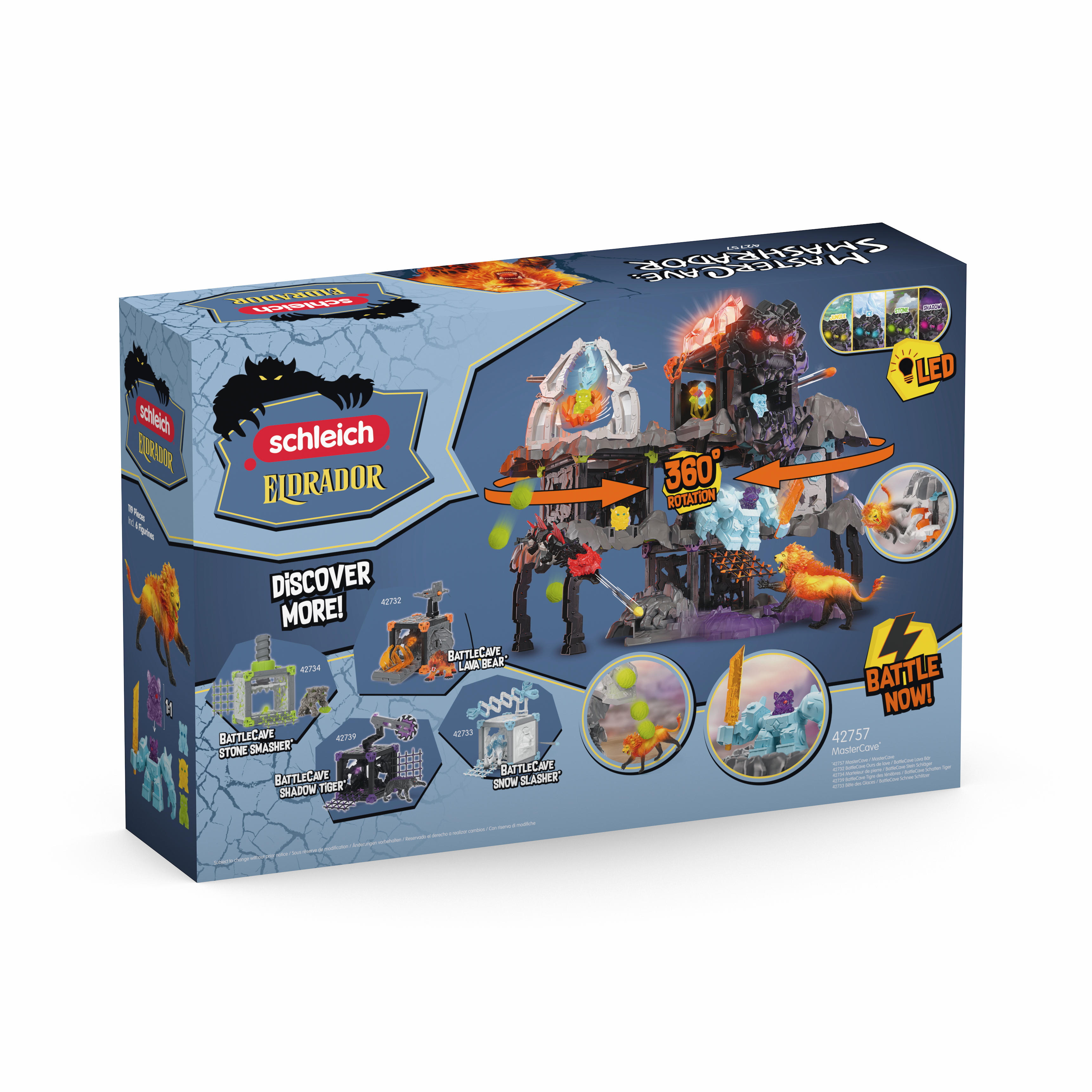 Die Schachtel zeigt ein Schleich Eldrador MasterCave Spielset mit Figuren.