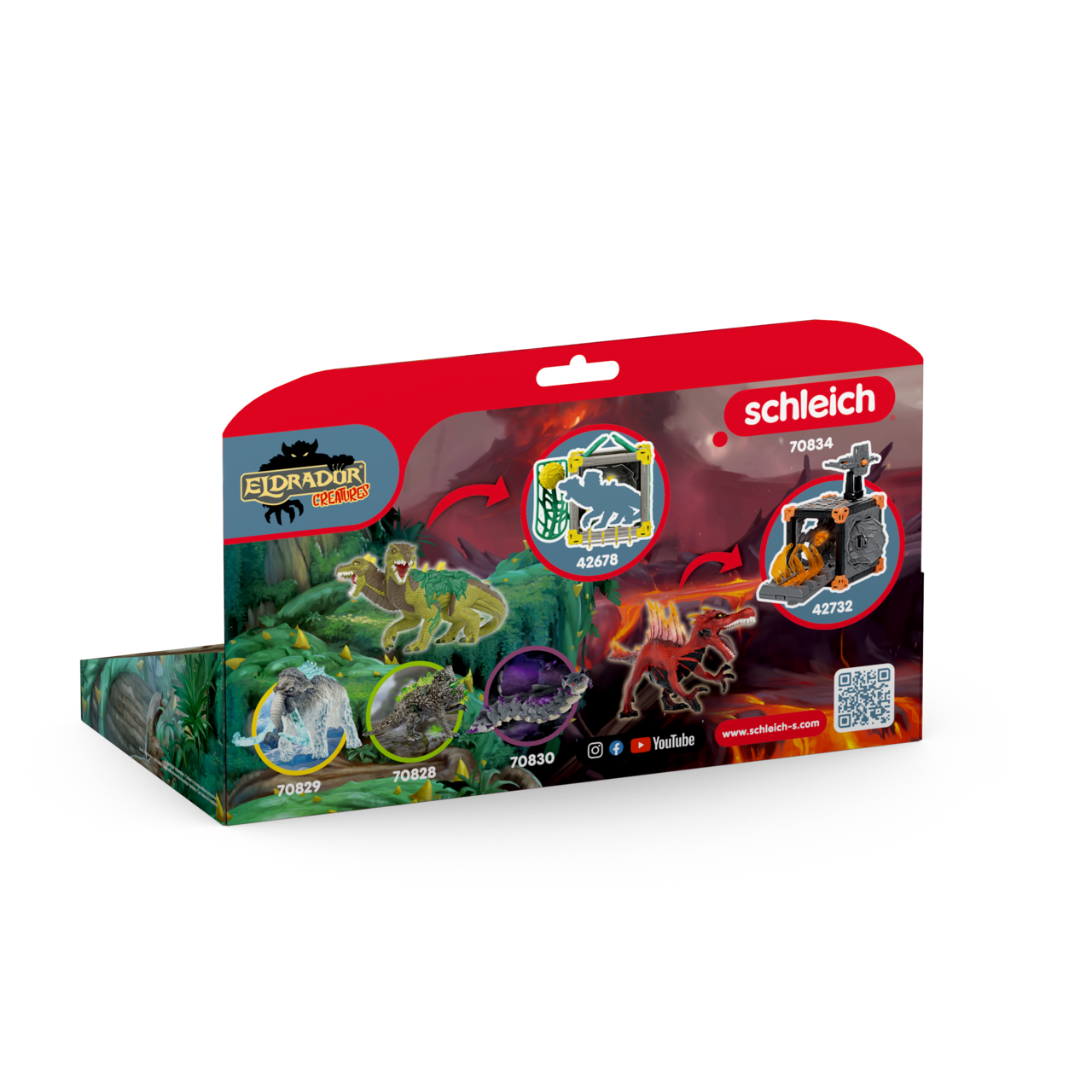 Schleich Eldrador Creatures Spielzeugverpackung mit verschiedenen Kreaturen und Zubehör.