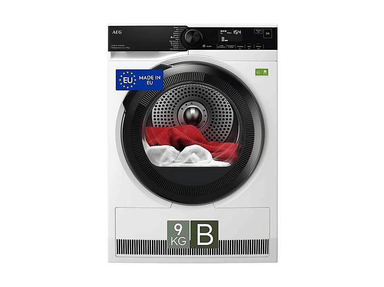 Asciugatrice AEG TR8HH9B, a pompa di calore, 9 Kg, profondità 63,6 cm, programma Hygiene, Sistema filtrante: Easy Flow, Classe B