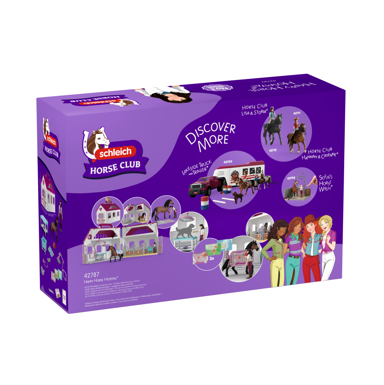Schleich Horse Club Spielzeugverpackung mit Pferdehospital, LKW und Figuren.