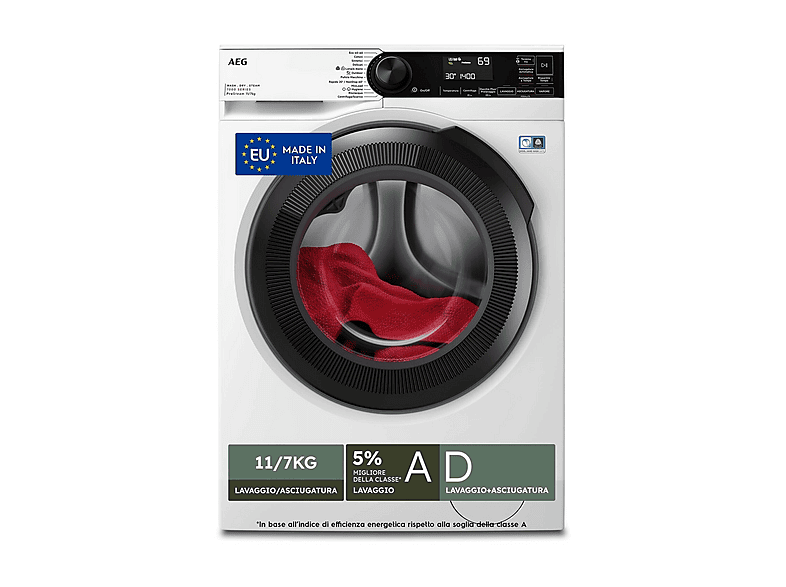 AEG LWR7D1174B Lavasciuga 11 KG 1400 Giri/min Classe D (Bianco - Nero)