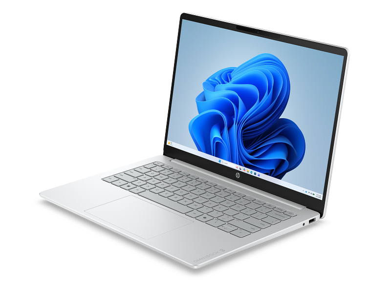 Ein silberner Laptop mit einem blauen Wellenmuster auf dem Bildschirm, auf schwarzem Hintergrund.
