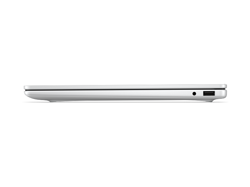 Eine weiße Laptop-Seite mit einem USB-Anschluss und einer Audiobuchse.