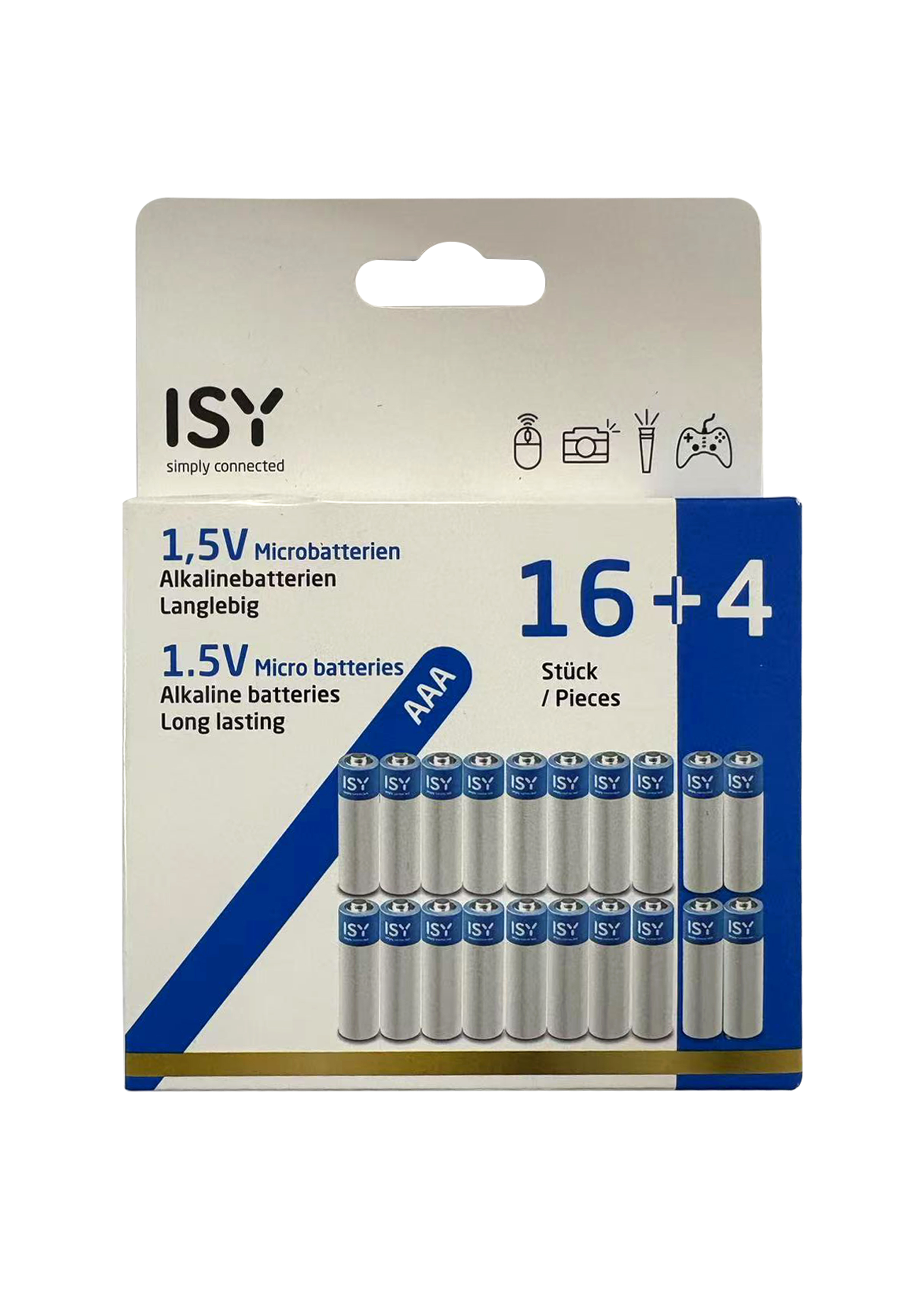 Opakowanie 20 baterii alkalicznych ISY AAA, 16+4 szt.