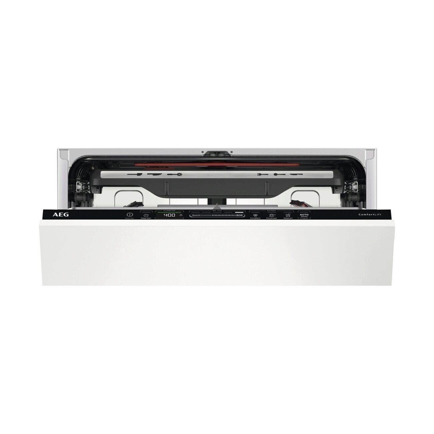 Pannello di controllo lavastoviglie AEG con timer, modalità ECO, AUTO e ComfortLift.