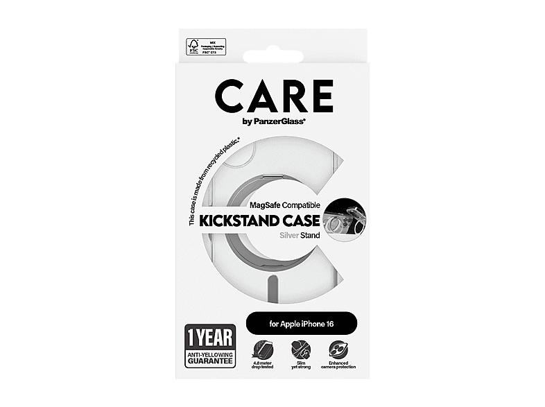 PanzerGlass Care Feature Case mit Kickstand & MagSafe, Backcover, für Apple iPhone 16, Transparent/Silber; Schutzhülle — Foto 2 von 5