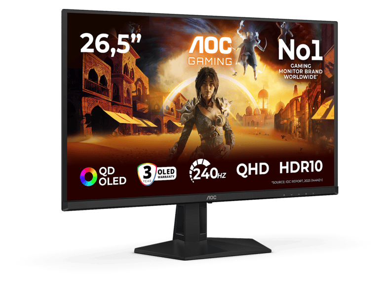 AOC Q27G41ZDF 26,5 Zoll Gaming Monitor, QHD, 0,03 ms Reaktionszeit, 240 Hz, Schwarz, Rot — Foto 2 von 5