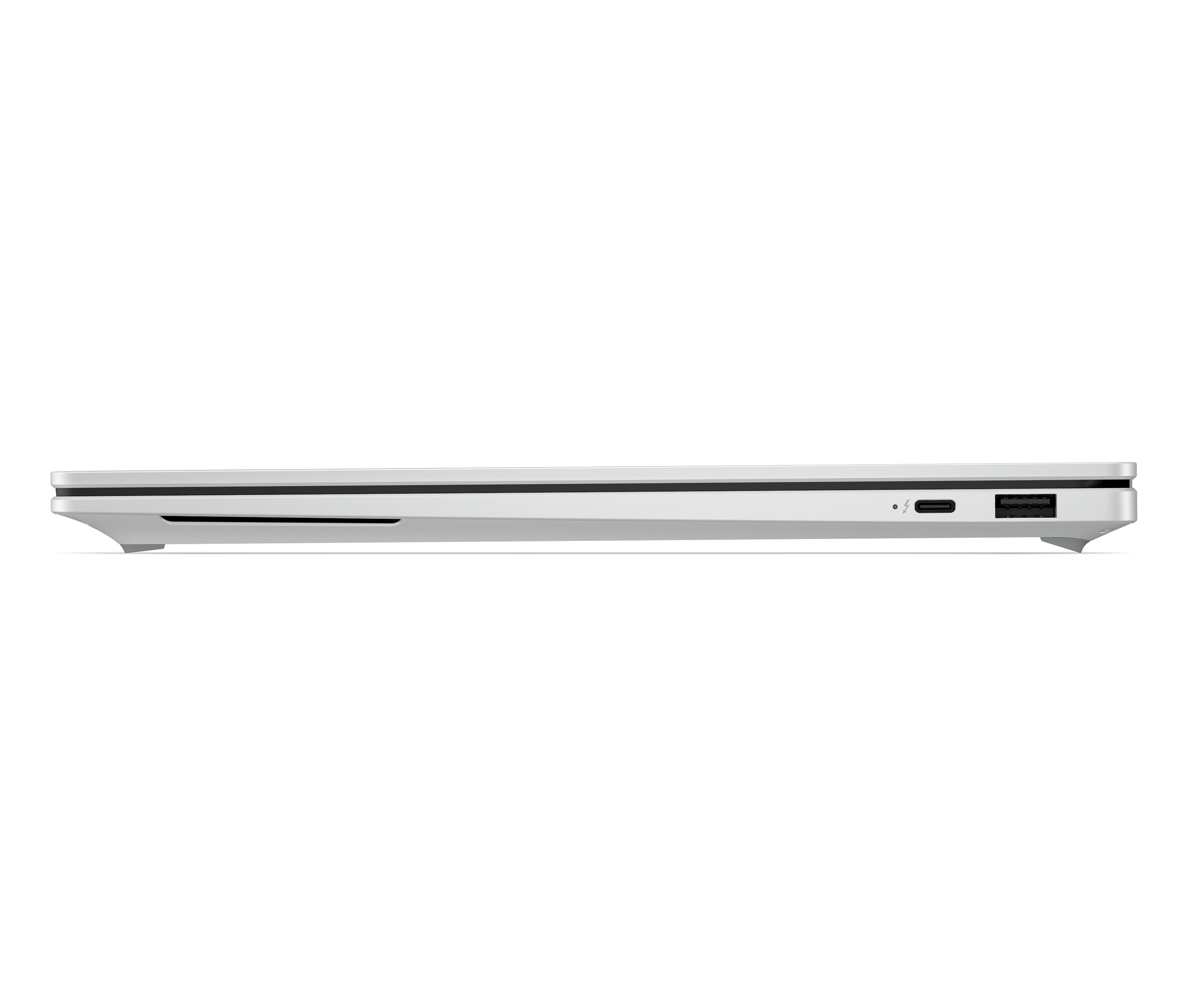 Srebrny profil laptopa z portami USB-C i USB-A.
