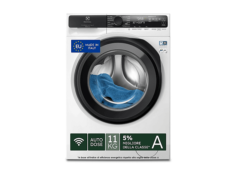 ELECTROLUX EW7F511GQ LAVATRICE, Caricamento frontale, 11 kg, 12 programmi, Profondità 63,6 cm, Giri 1400 rpm, Bianco, livello rumorosità centrifuga 72 dB(A), Classe A