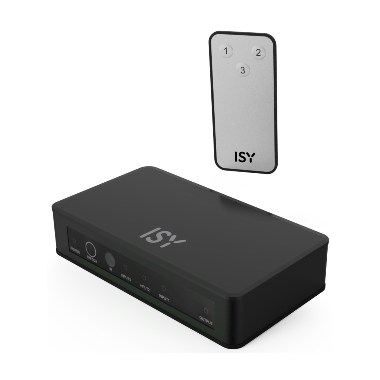 Uno switch nero e un telecomando con pulsanti 1, 2, 3.