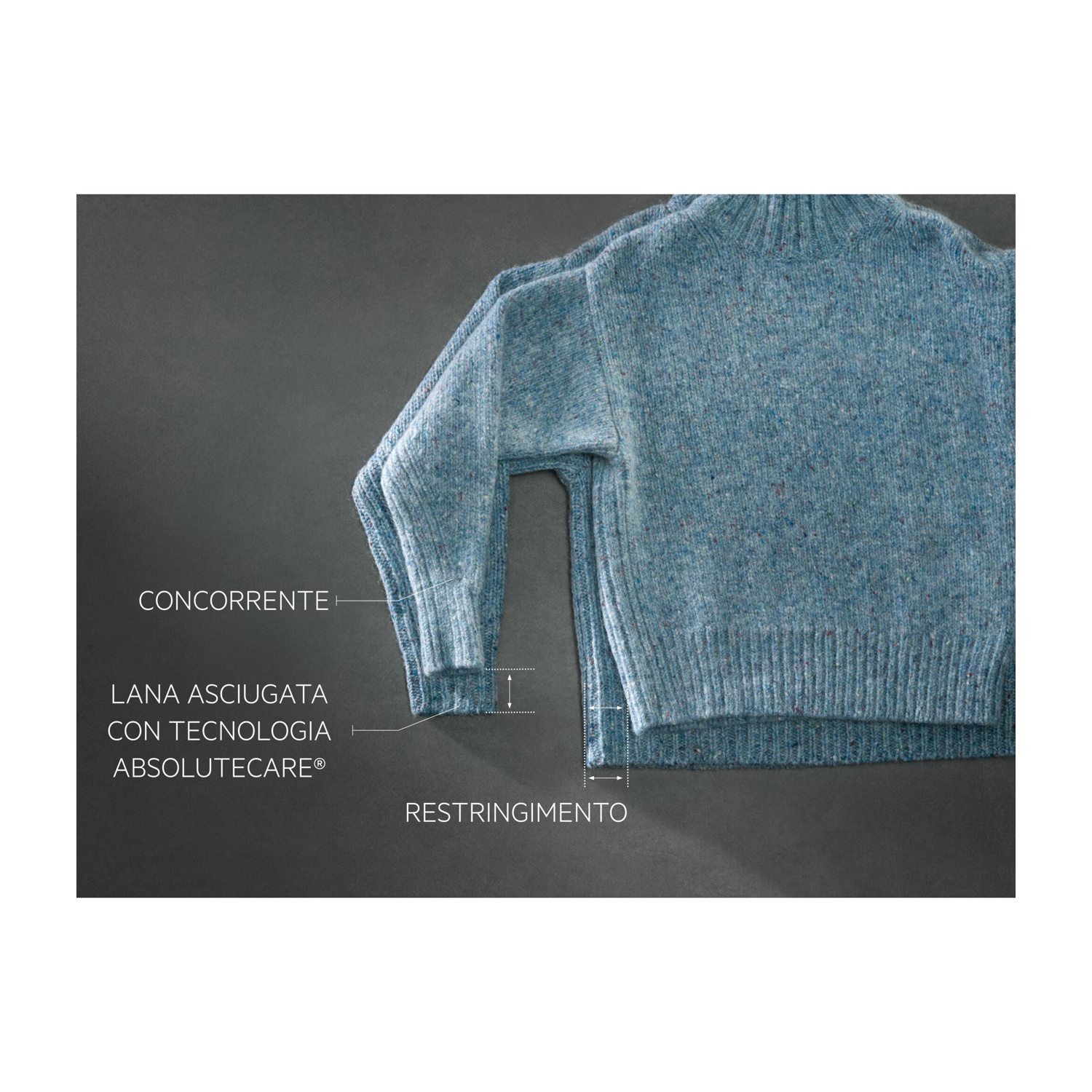 Due maglioni blu chiaro in lana con tecnologia AbsoluteCare a confronto.