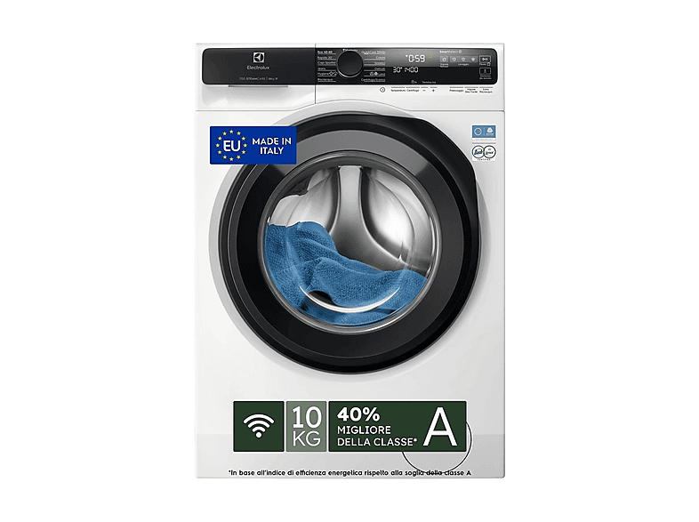 ELECTROLUX EW7F510Y LAVATRICE, Caricamento frontale, 10 kg, 14 programmi, Profondità 63,6 cm, Giri 1400 rpm, Bianco, livello rumorosità centrifuga 72 dB(A), Classe A