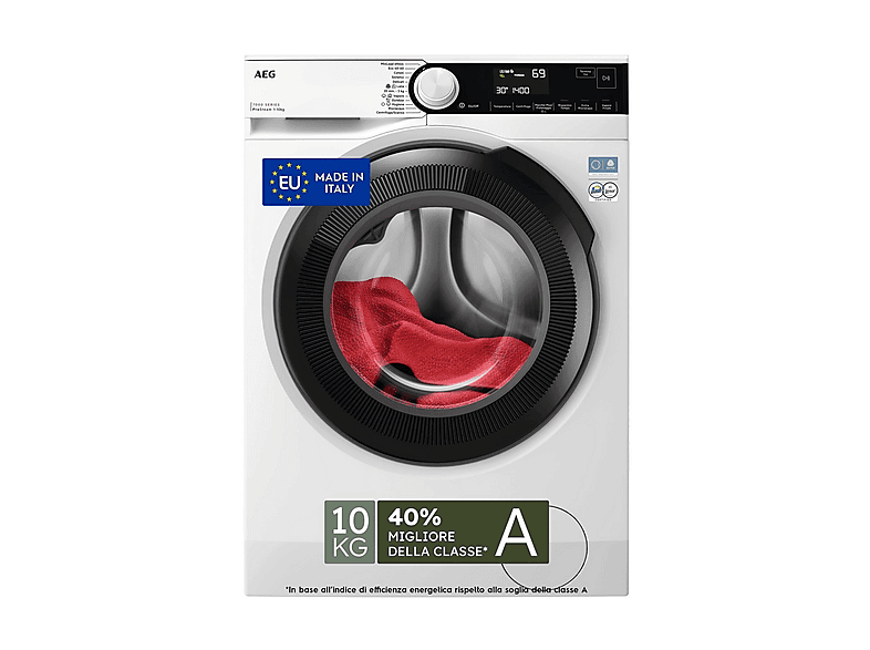 AEG LR7FD104B LAVATRICE, Caricamento frontale, 10 kg, 12 programmi, Profondità 63,6 cm, Giri 1400 rpm, Bianco, livello rumorosità centrifuga 72 dB(A), Classe A