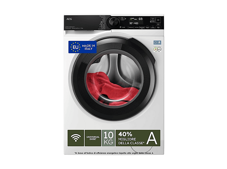 AEG LR7FH104VY LAVATRICE, Caricamento frontale, 10 kg, 14 programmi, Profondità 63,6 cm, Giri 1400 rpm, Bianco, livello rumorosità centrifuga 72 dB(A), Classe A