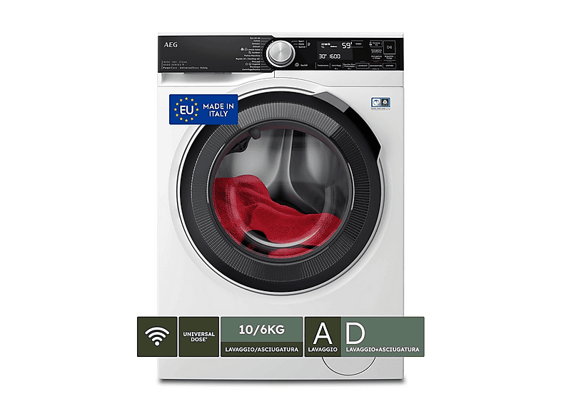 AEG LWR8T166YAB LAVASCIUGA, Caricamento frontale, capacità lavaggio 10 kg, asciugatura 6 12 programmi, Profondità 63,1 cm, BIANCO, Classe A