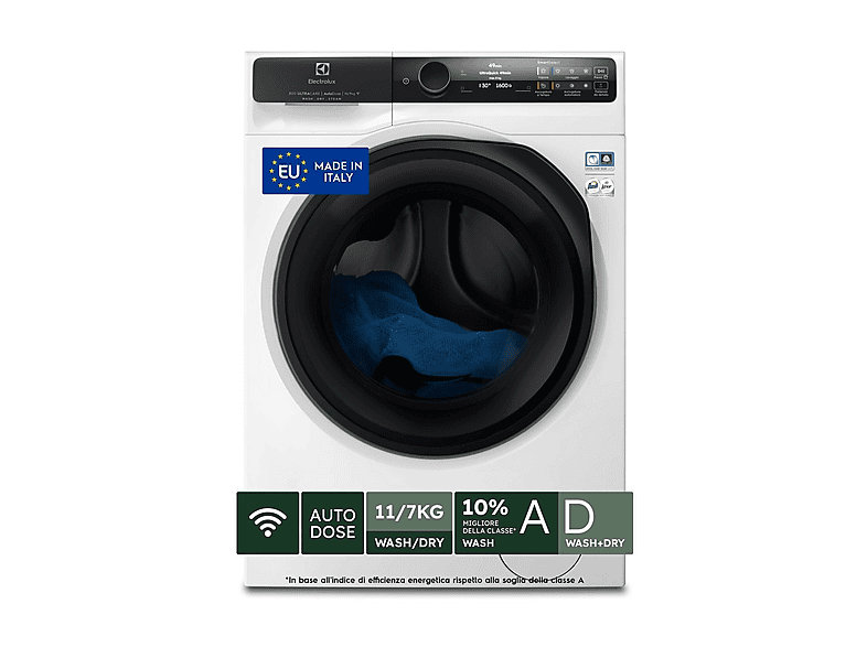 ELECTROLUX EW8W7117GCQ LAVASCIUGA, Caricamento frontale, capacità lavaggio 11 kg, asciugatura 7 17 programmi, Profondità 63,6 cm, Bianco, Classe A