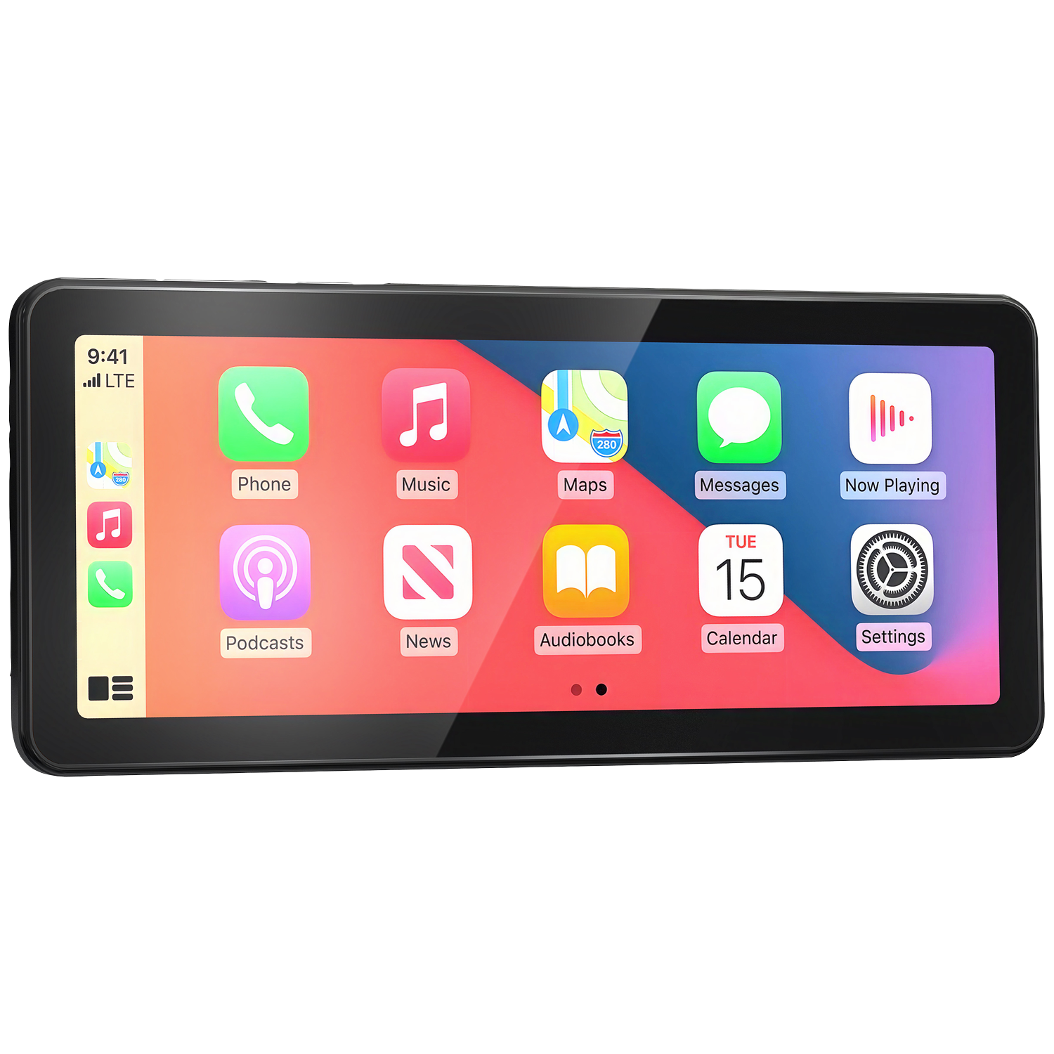 Een smartphone met een startscherm met app-pictogrammen voor Telefoon, Muziek en Kaarten.