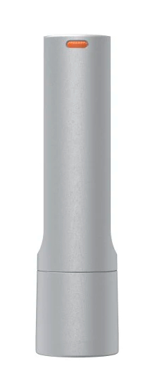 Szary cylinder z pomarańczowym paskiem światła na górze.