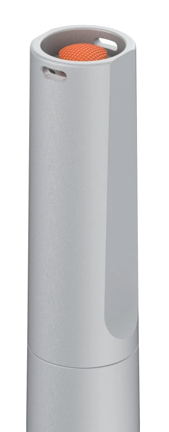 Szary cylinder z pomarańczową górą i otworami na uchwyty.