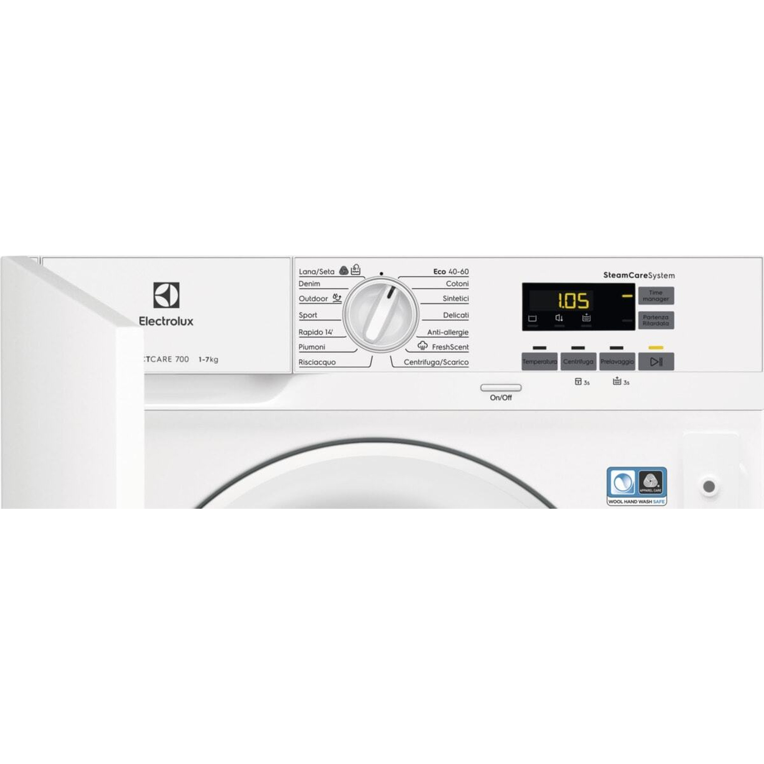 Lavatrice bianca Electrolux con display digitale e selettore programmi.
