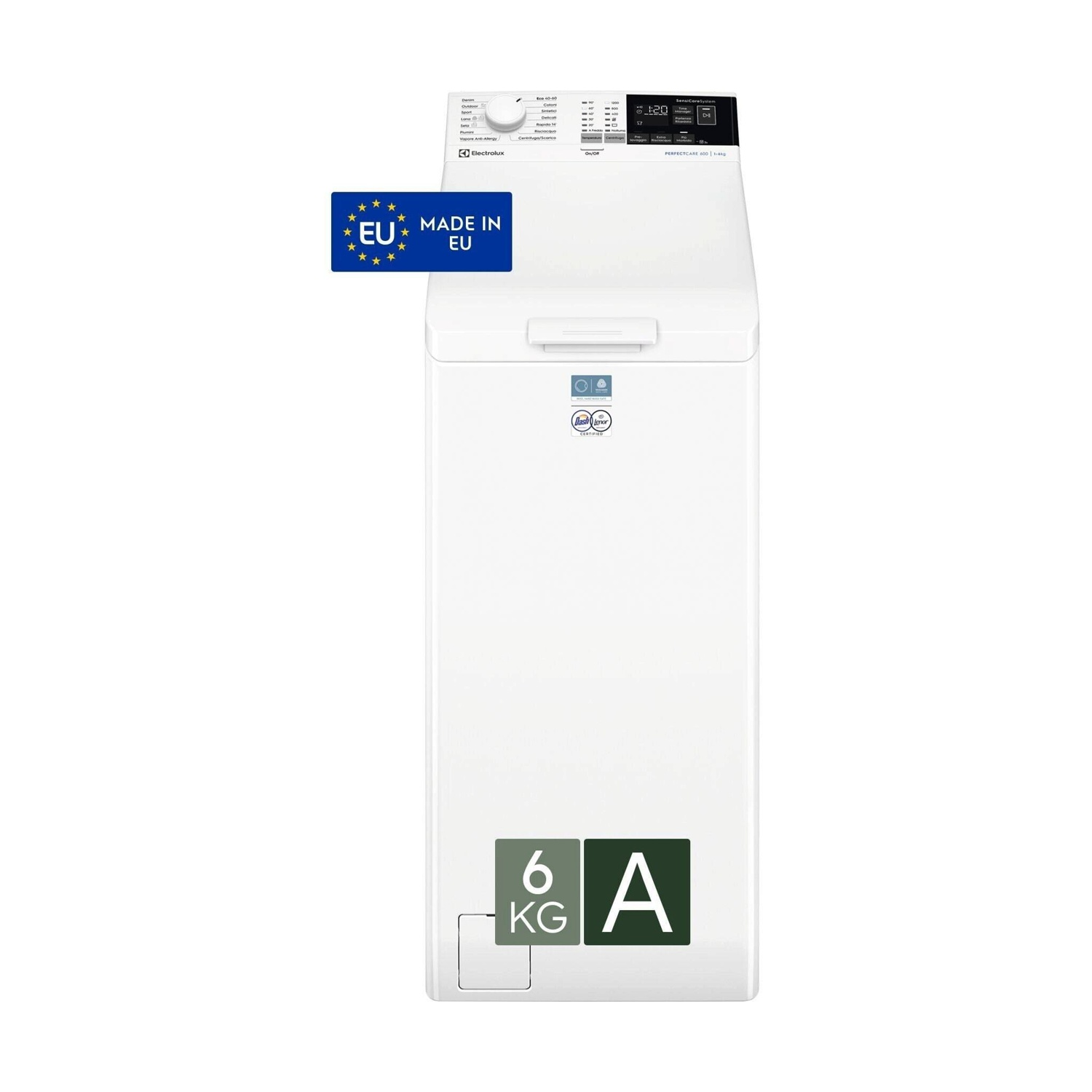Una lavatrice Electrolux bianca con capacità di 6kg e classe energetica A.