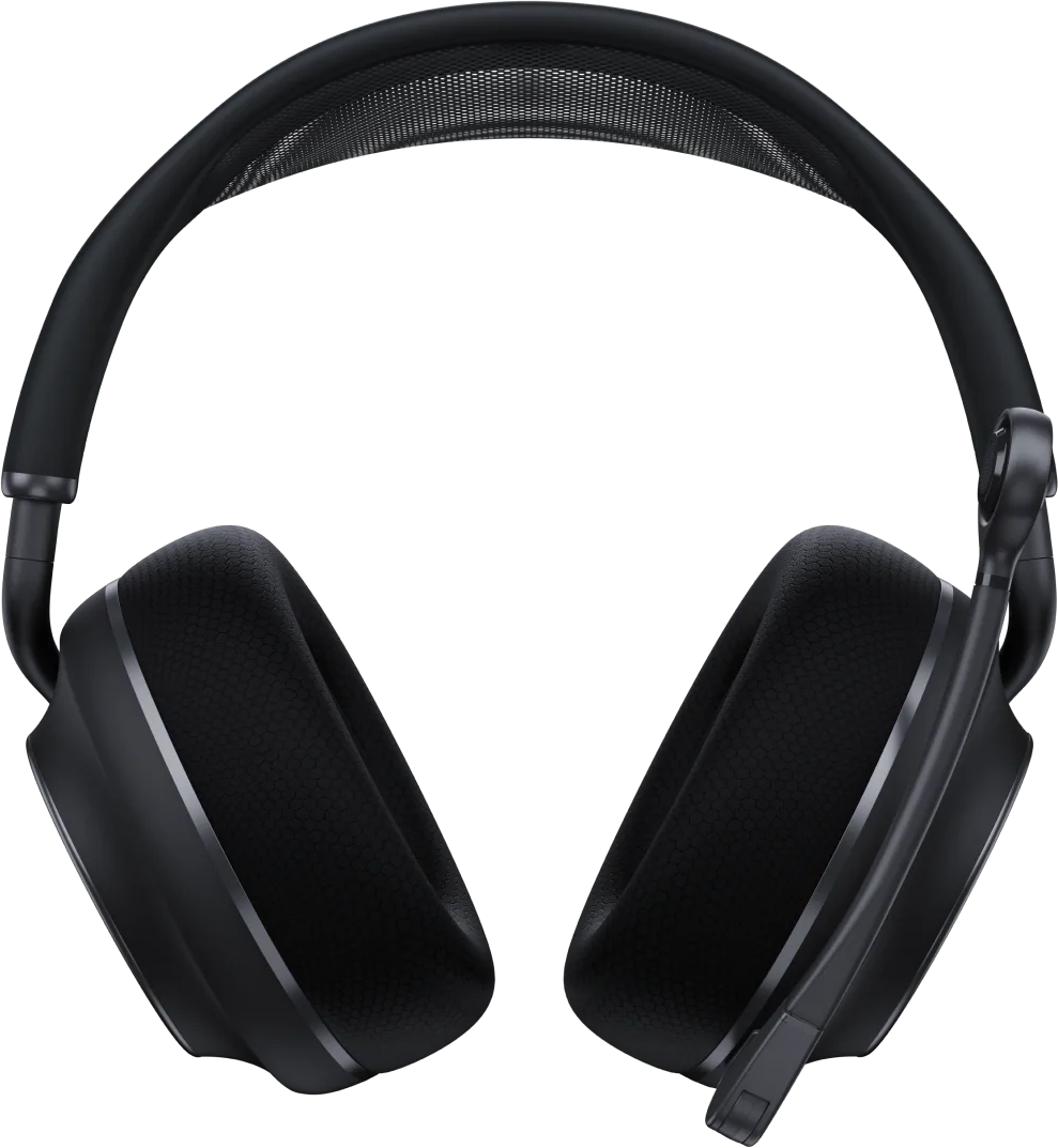Casque supra-auriculaire noir avec bandeau rembourré et microphone.