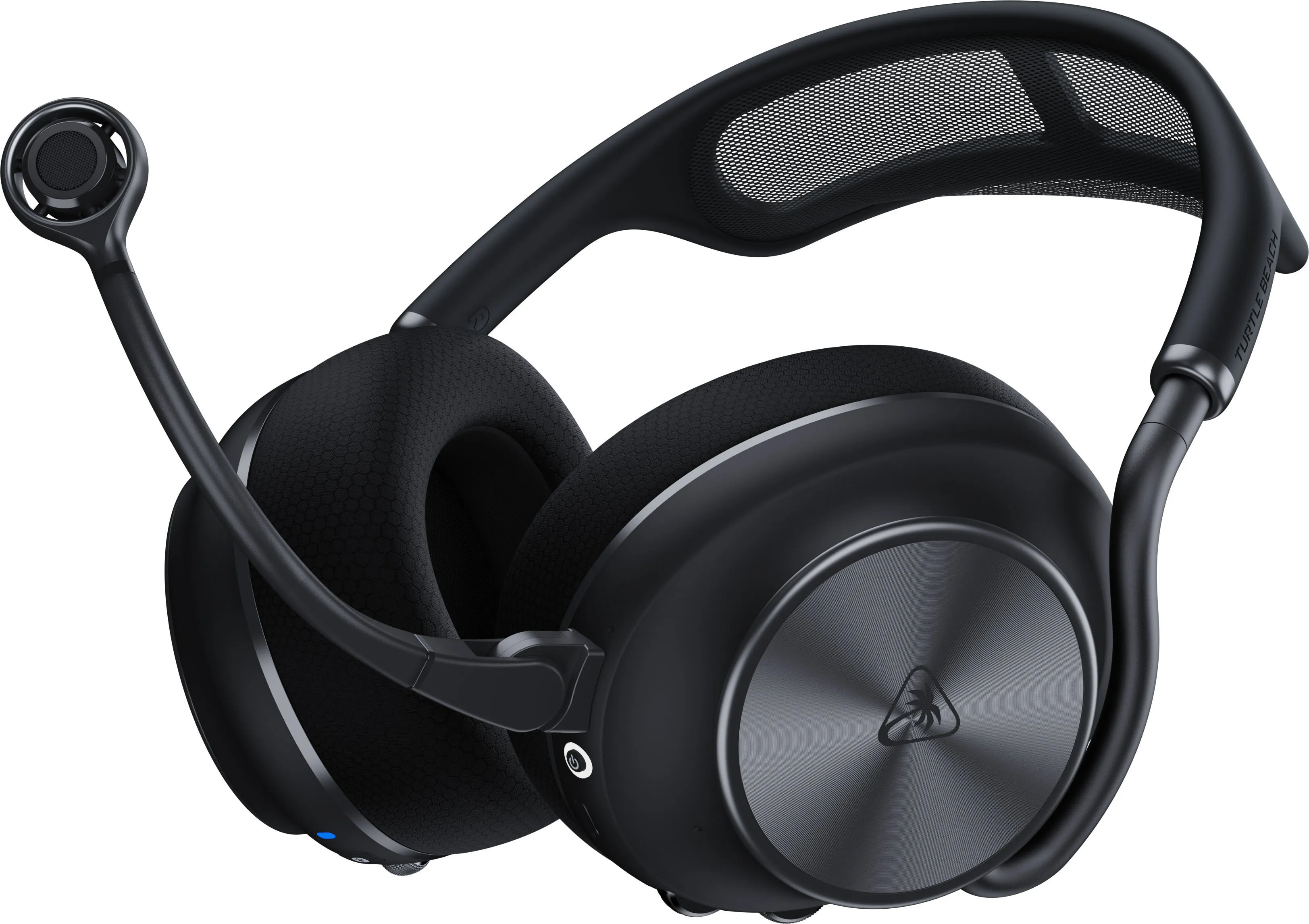 Casque circum-aural noir avec microphone et coussinets.