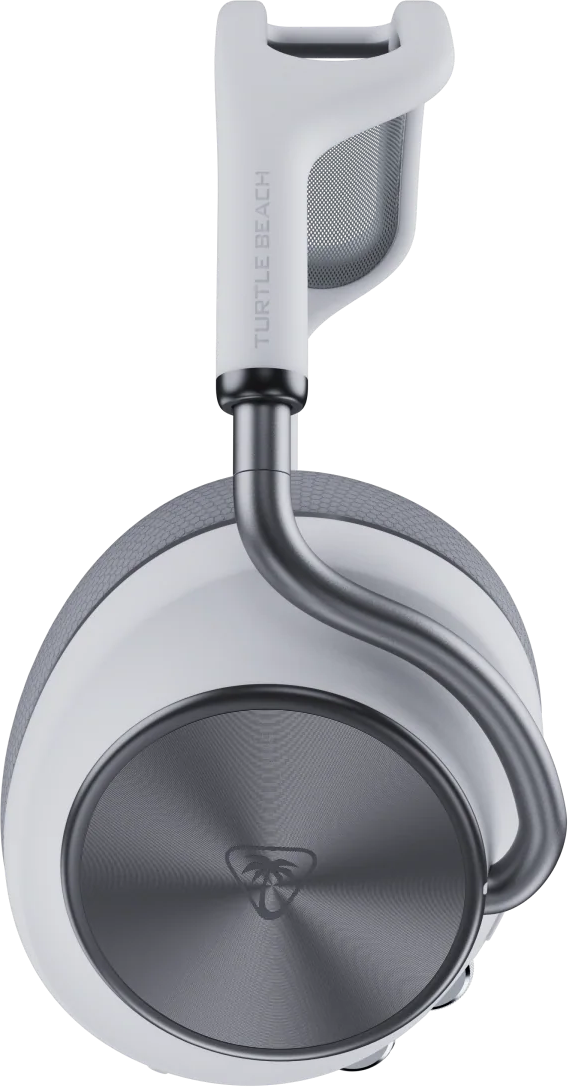 Casque blanc avec accents argentés et logo Turtle Beach.