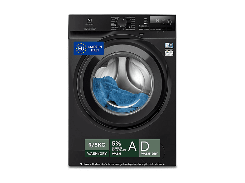 ELECTROLUX EW7W295B LAVASCIUGA, Caricamento frontale, capacità lavaggio 9 kg, asciugatura 5 14 programmi, Profondità 57,6 cm, Giri 1400 rpm, Bianco, Classe D