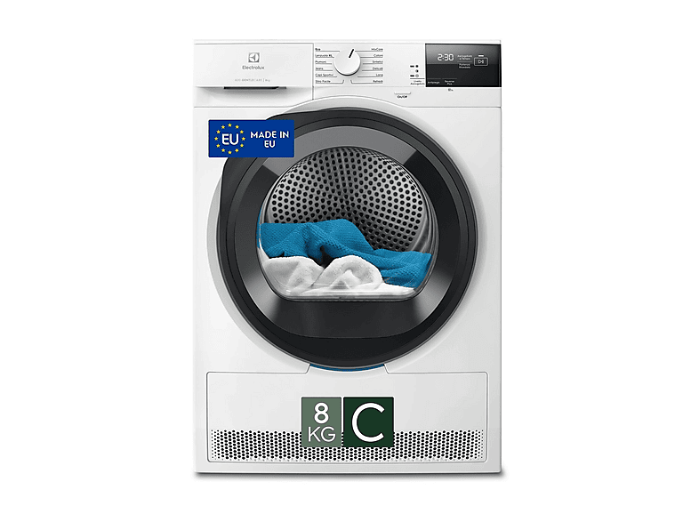Asciugatrice ELECTROLUX EW6HCH28G, a pompa di calore,8 Kg, profondità 63,8 cm, SensiCare, MixCare, Filtro EasyClean, Classe C
