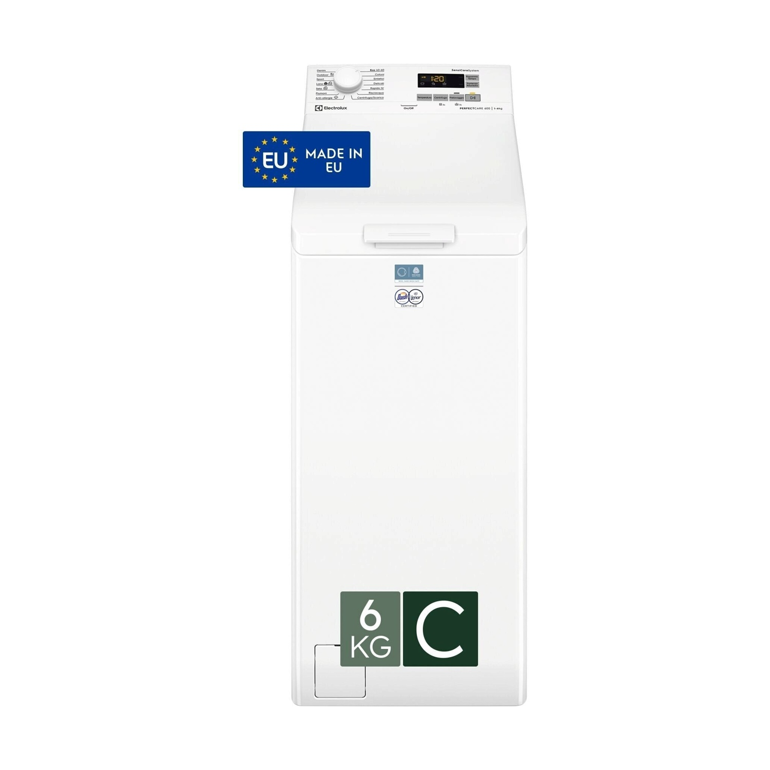 Lavatrice bianca Electrolux con capacità 6kg e classe energetica C.