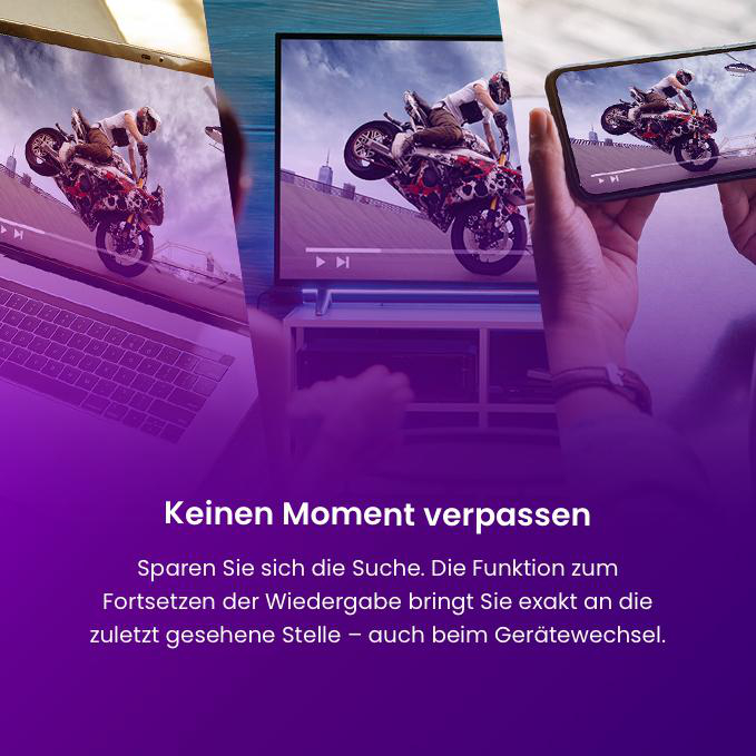 Motorradfahrer auf Motorrädern gezeigt auf Laptop, TV und Smartphone-Bildschirmen.