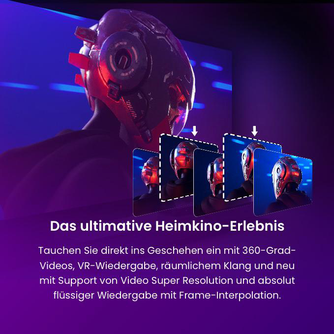 Ein Mann im VR-Headset, umgeben von Bildschirmen mit VR-Inhalten.