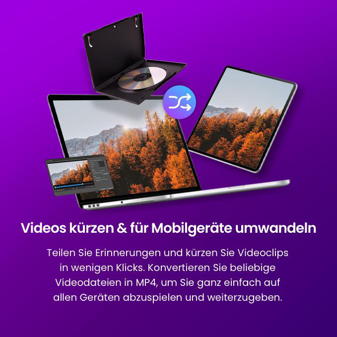 Ein Laptop und Tablet zeigen Herbstlandschaften. Eine geöffnete CD-Hülle liegt darüber.