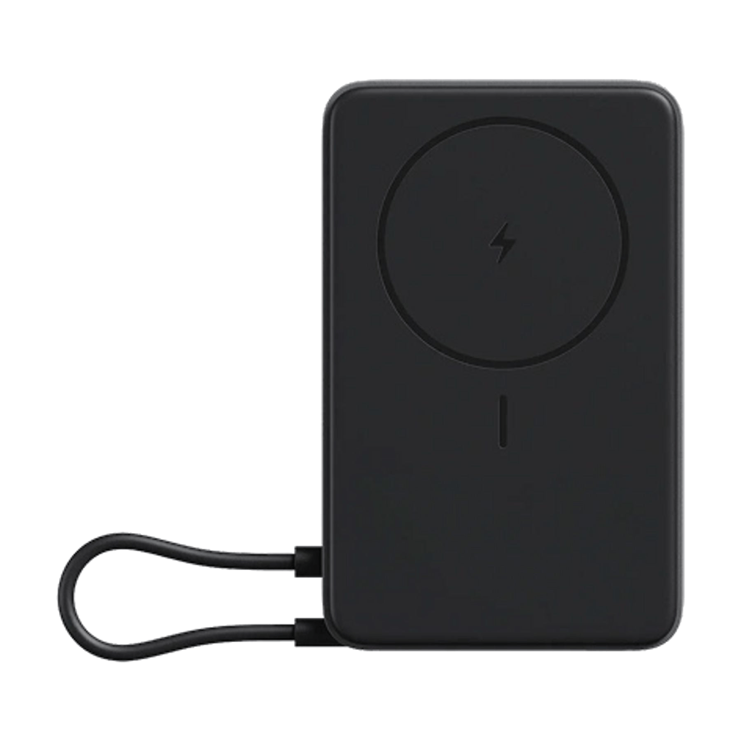 Cargador negro con indicador de carga y cable
