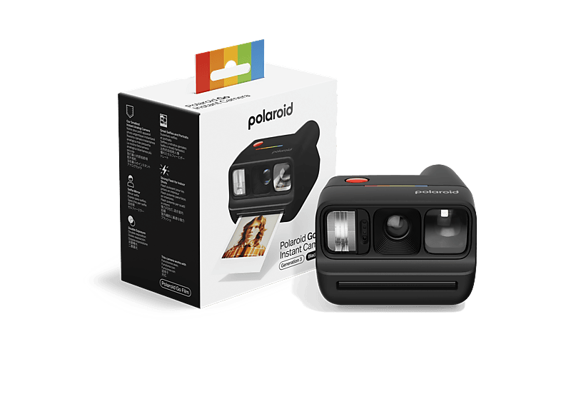 Cámara instantánea - Polaroid Go Gen 3, Espejo para Selfies, Autodisparador, Doble Exposición, Flash, Compatible con la película Go, Negro