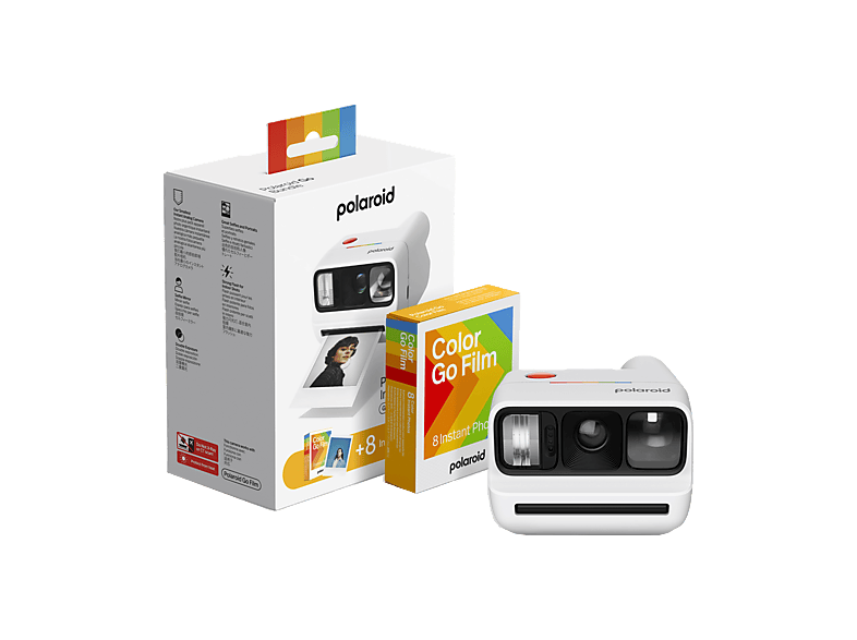 Cámara instantánea - Polaroid Go Gen 3 + Bundle de película a color (8 Photos), Espejo para Selfies, Autodisparador, Doble Exposición, Flash, Blanco