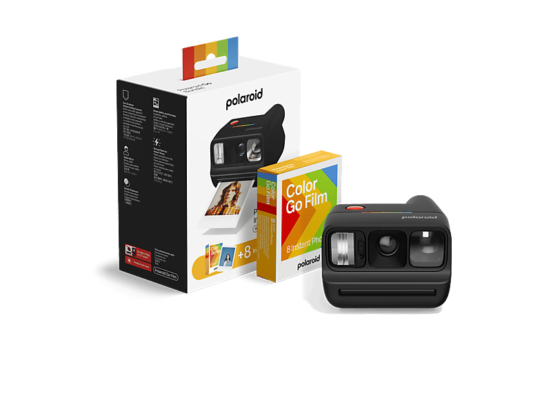 Cámara instantánea - Polaroid Go Gen 3 + Bundle de película a color (8 Photos), Espejo para Selfies, Autodisparador, Doble Exposición, Flash, Negro