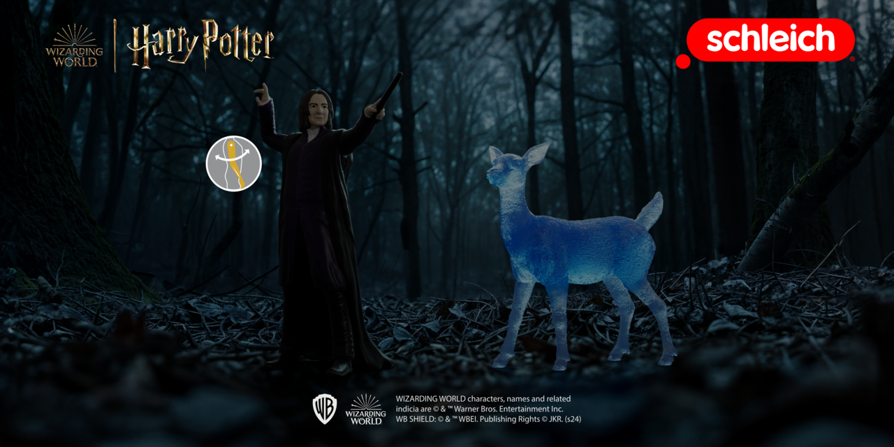 Snape beschwört einen Patronus in Form eines Rehs im Wald.