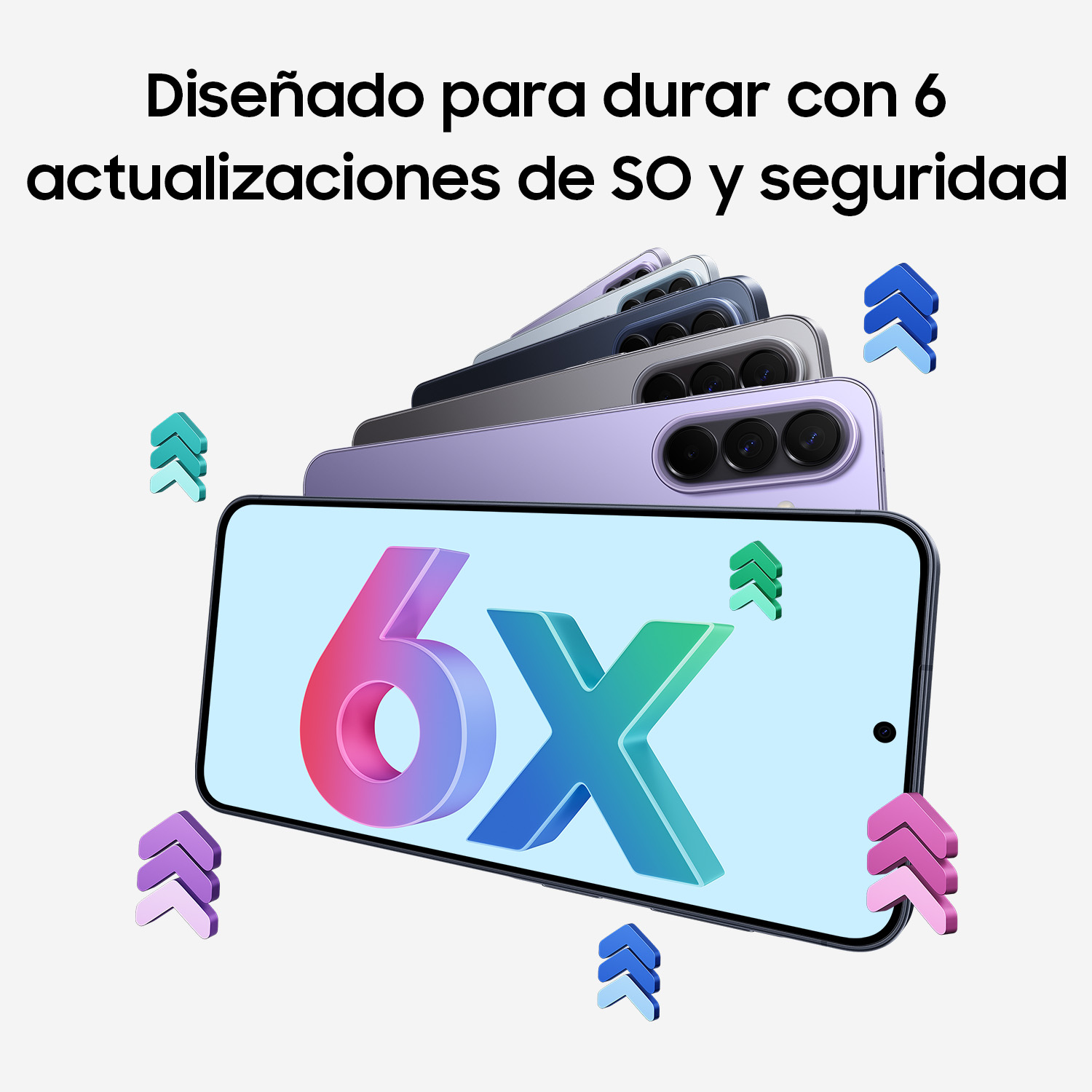Varios teléfonos con "6x" en pantalla y flechas.