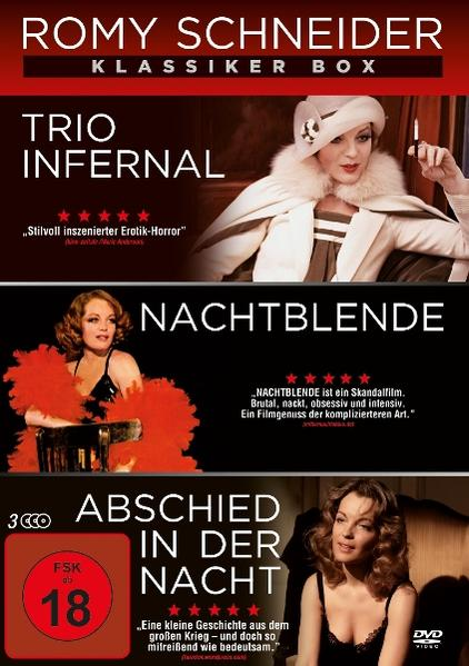 DVD-Box 'Romy Schneider Klassiker Box' mit drei Filmen: Trio Infernal, Nachtblende, Abschied in der Nacht.