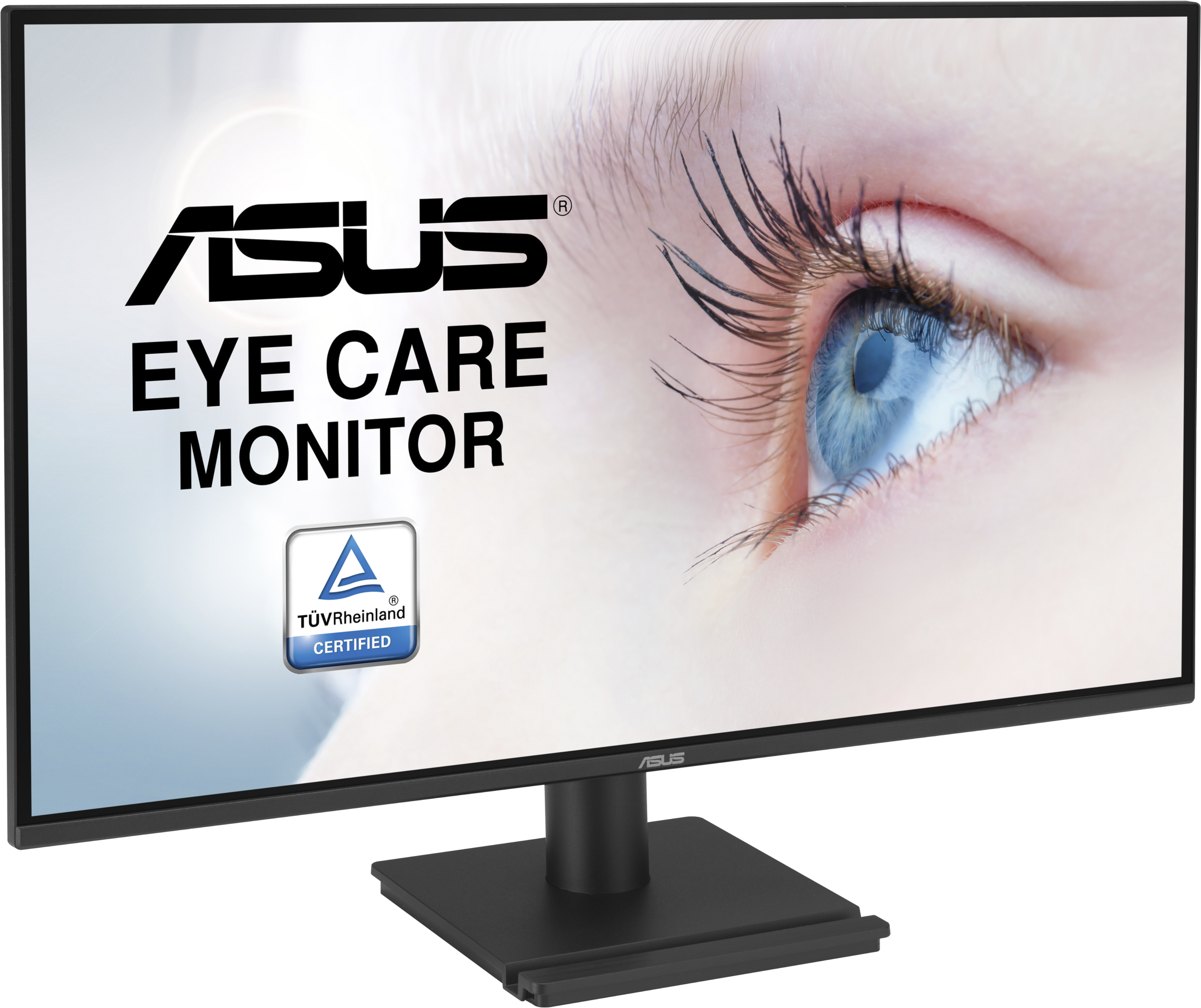 ASUS Eye Care Monitor Logo mit blauem Auge und TUV Rheinland Zertifizierung.