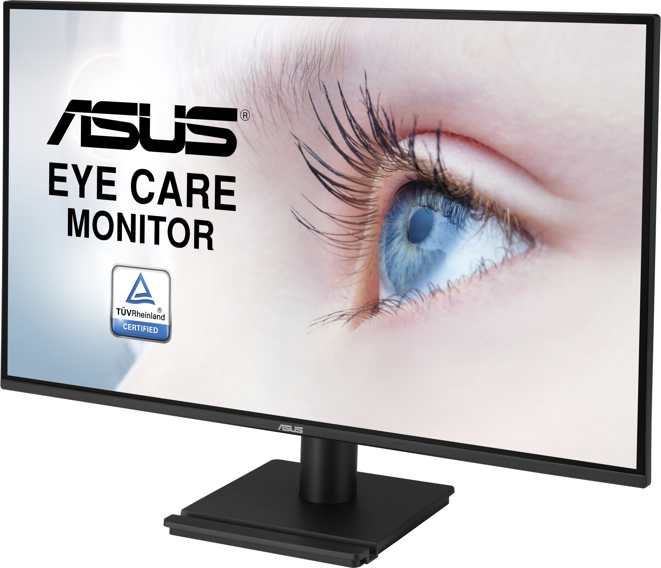 ASUS Eye Care Monitor mit blauem Auge und TUV Rheinland Zertifizierung.