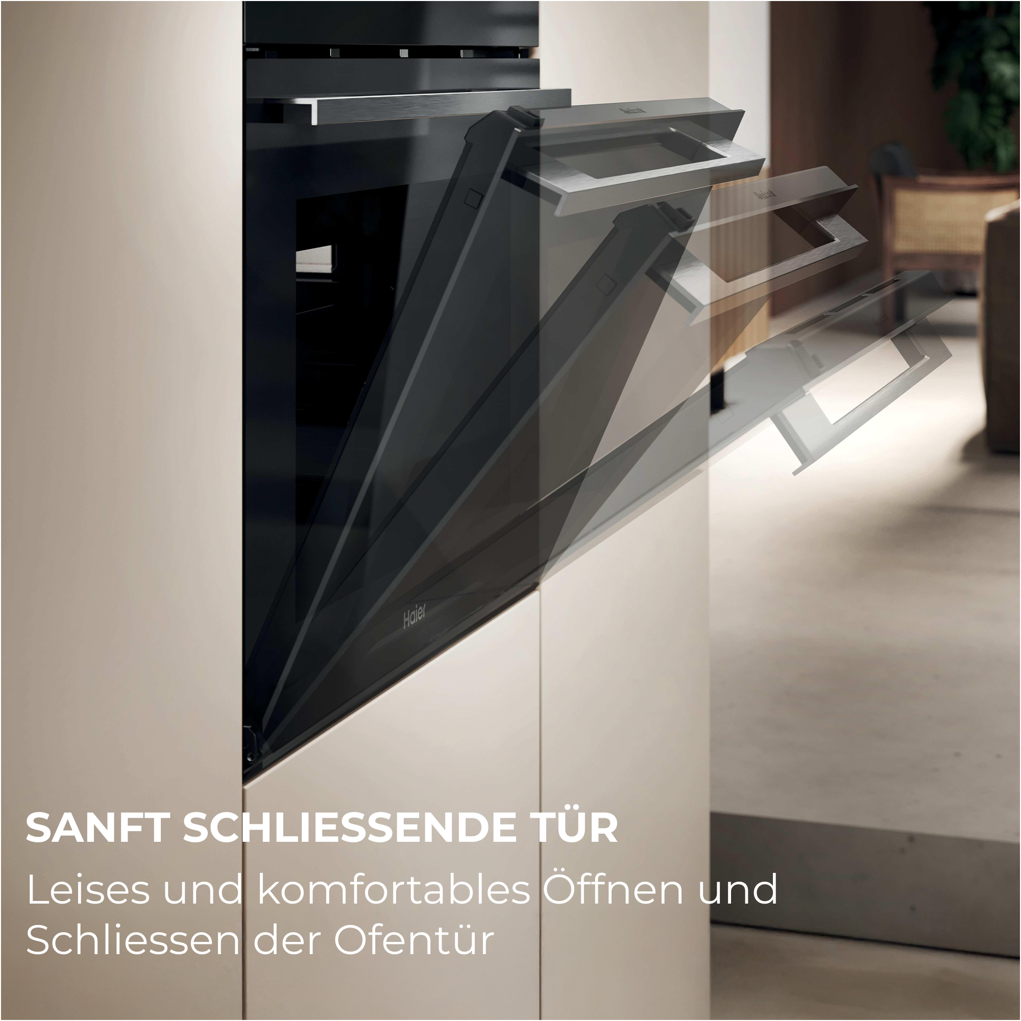 Eine Dunstabzugshaube mit ausziehbarer Tür in einem modernen Kücheninterieur.
