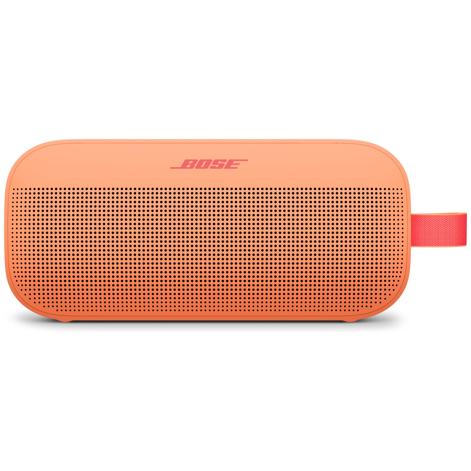Oranje Bose speaker met handvat en geperforeerde voorkant.