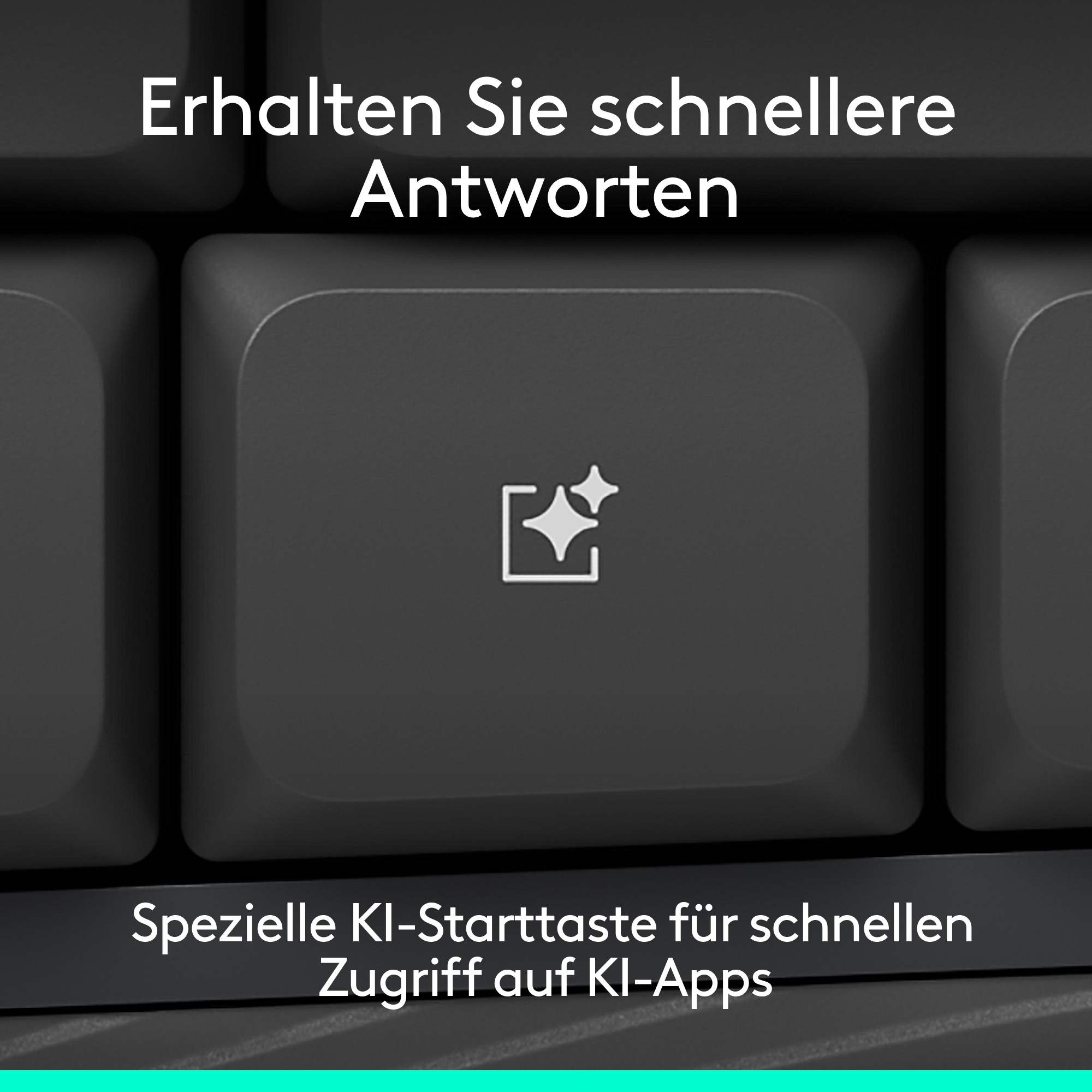 Eine graue Taste mit einem KI-Symbol. "Erhalten Sie schnellere Antworten."