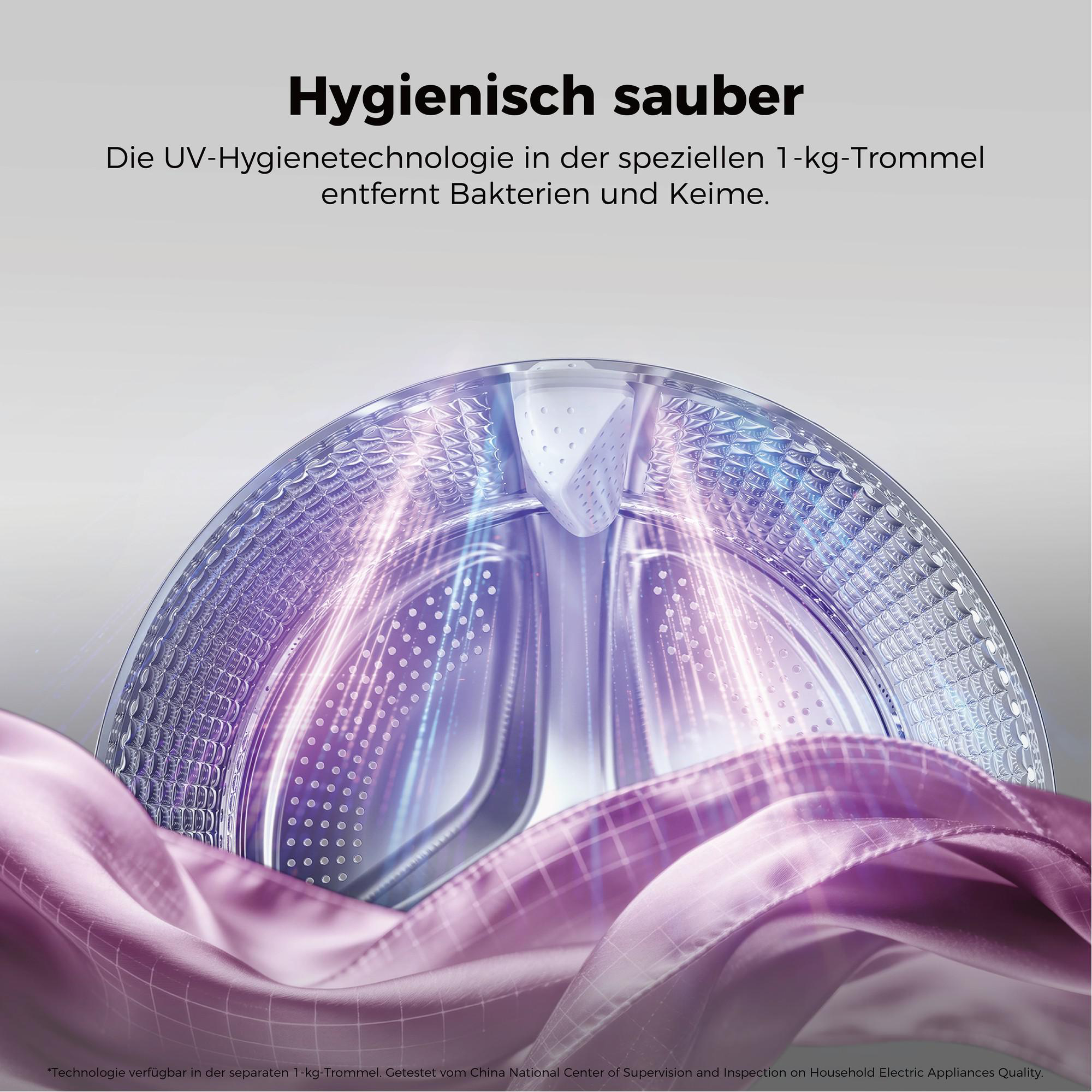 Eine Waschmaschinentrommel mit UV-Licht, das Bakterien entfernt.