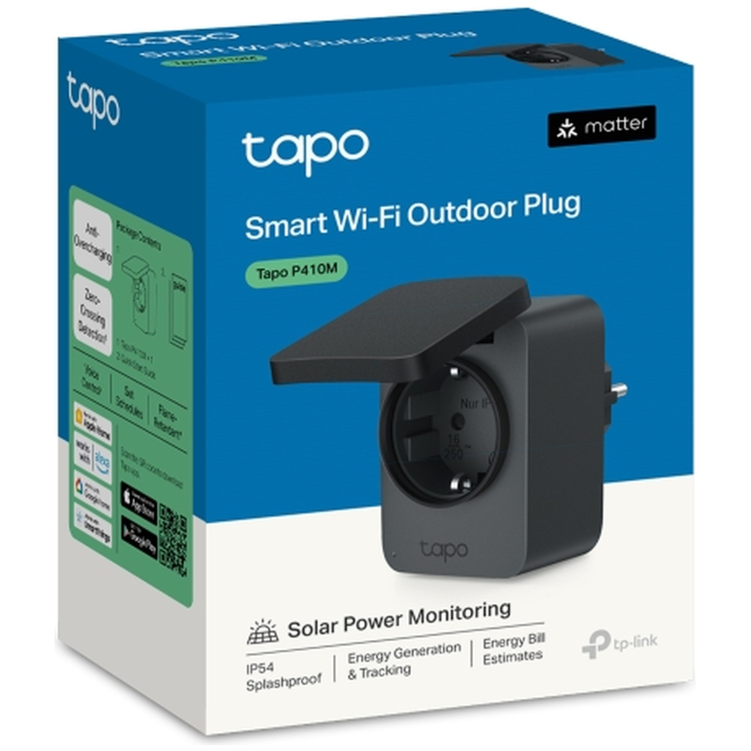 Packaging of a Tapo Smart Wi-Fi Outdoor Plug, model P410M.