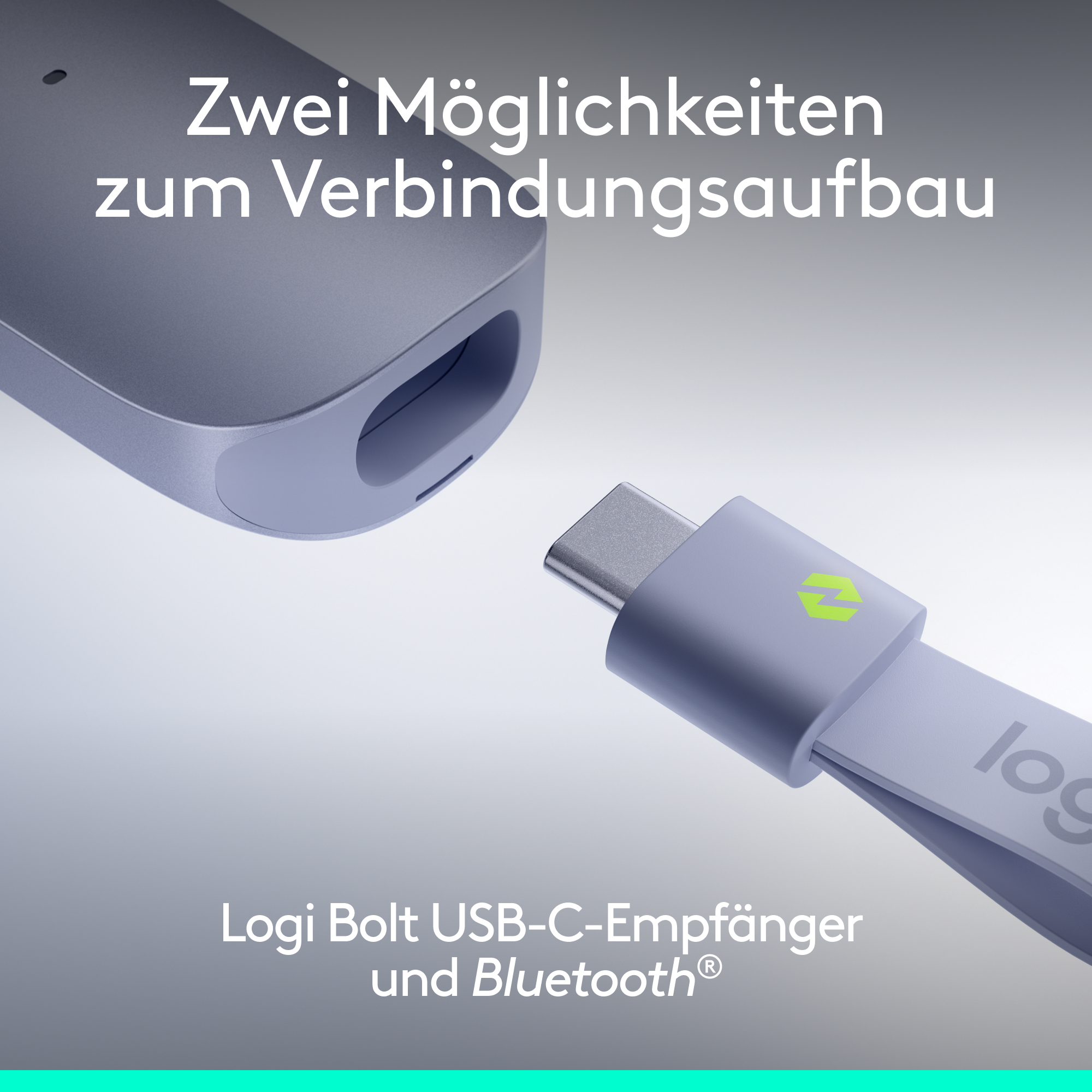 Logi Bolt USB-C-Empfänger und Bluetooth.