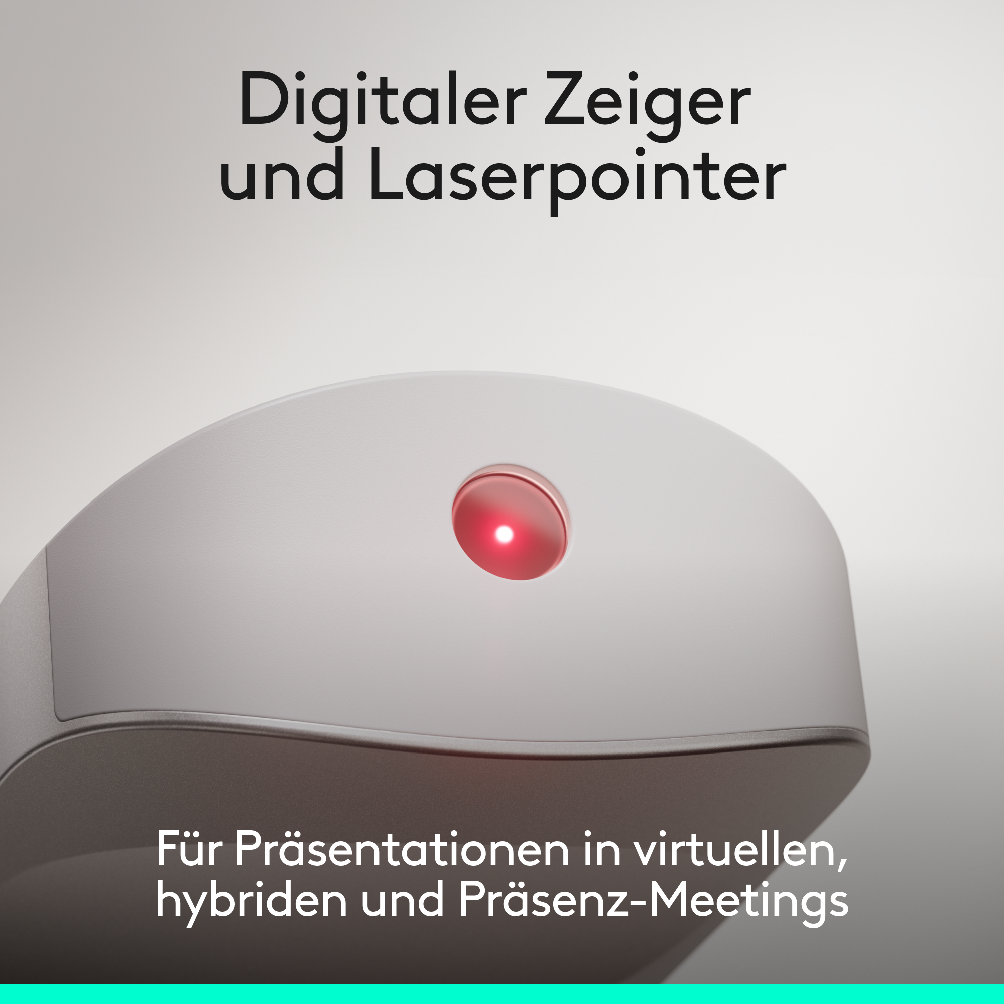 Ein grauer Laserpointer mit rotem Lichtstrahl, für Präsentationen.